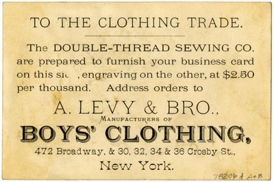 A. Levy Brothers Patents Process, carte de commerce verso - American School